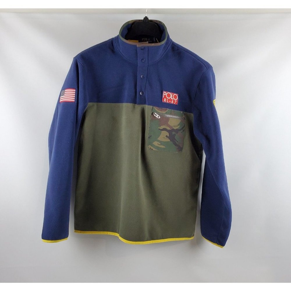 Polo Ralph Lauren RLPC67 Hi Tech P-93 Camo Fleece Pullover Men Size M Green Navy